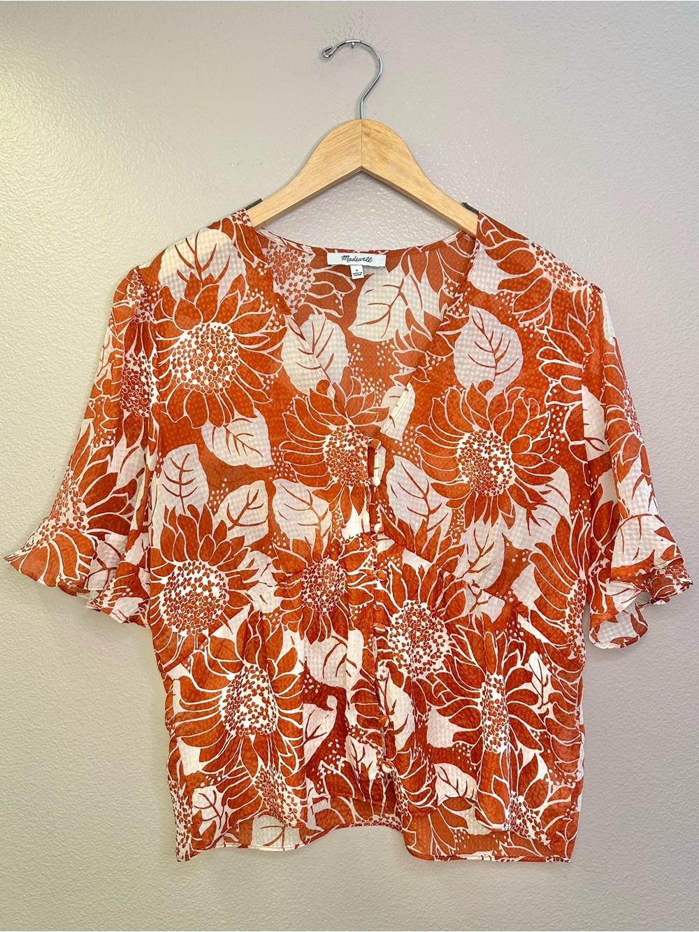 Madewell Journal Sunflower Season Keyhole Silk Short Sleeve Blouse - Picture 2 of 9